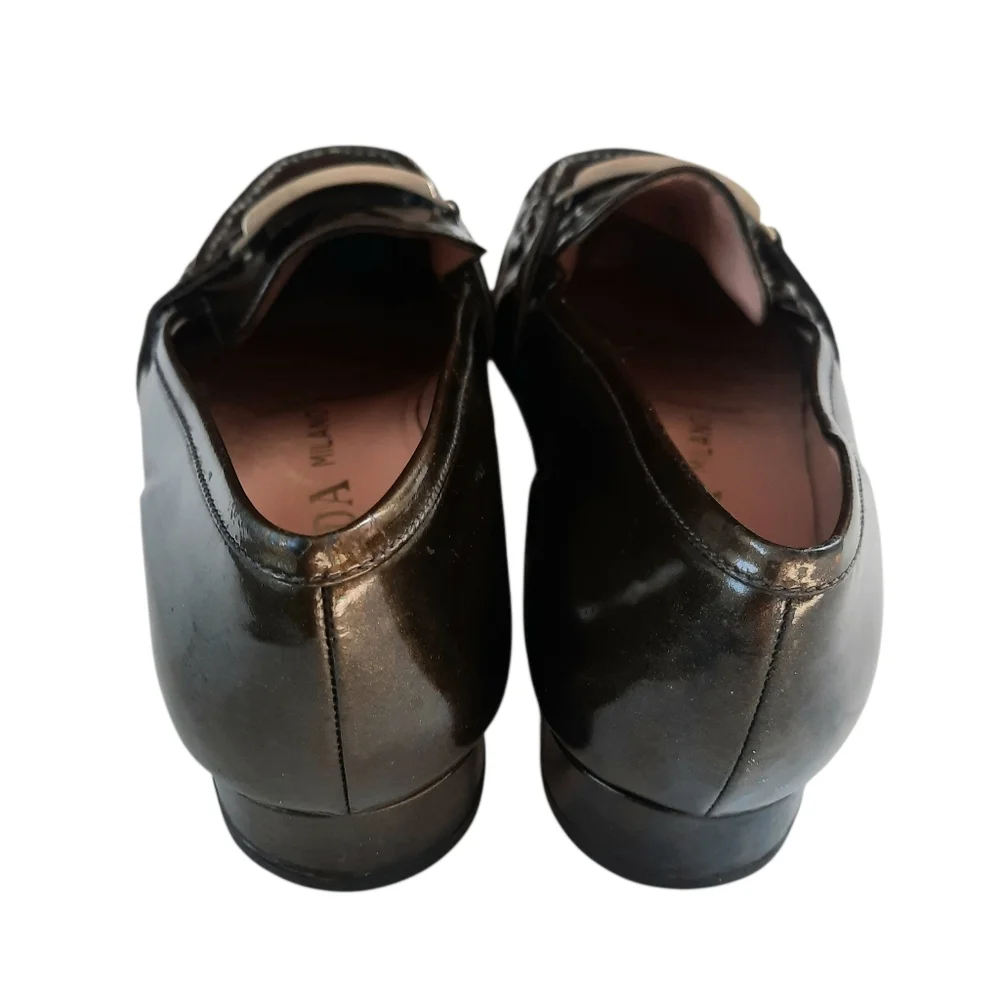 Vintage Y2K PRADA Patent Leather Square Toe Classic Loafers Sz 9.5/40 Dk Olive - Picture 6 of 10